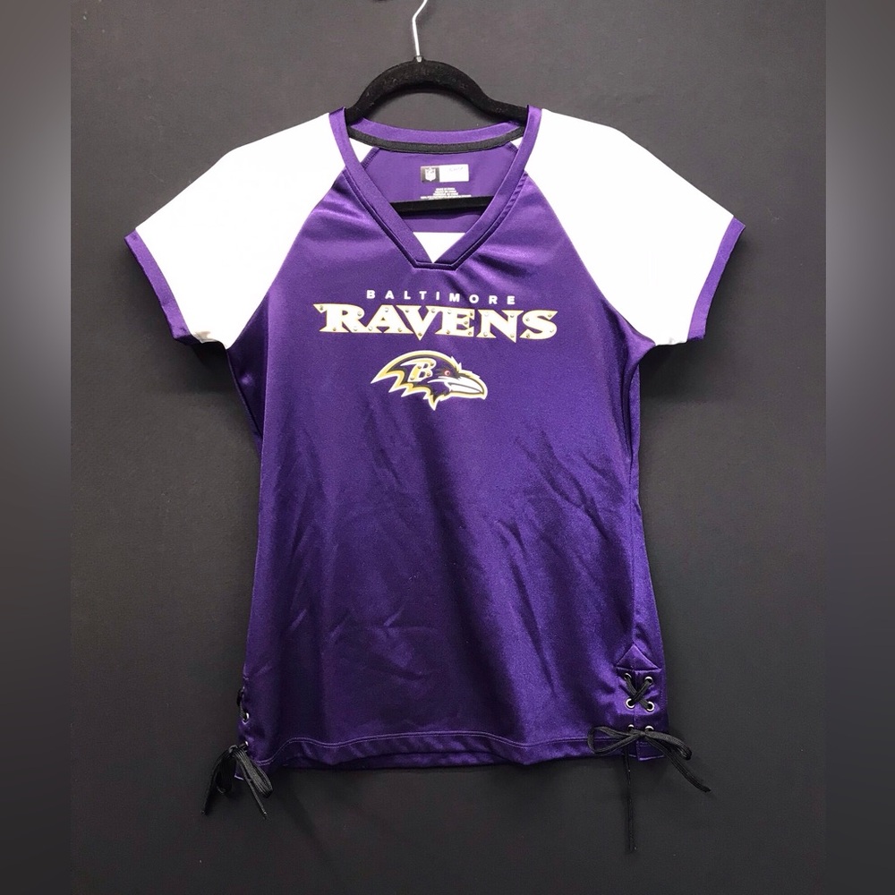 Baltimore Ravens NFL Shirt Size S Women’s Lace Up Short Sleeve Bling‎ Jersey